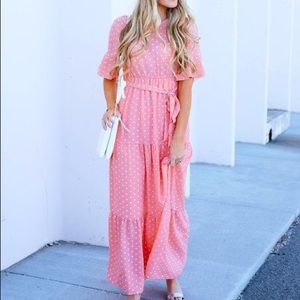 SO PERLA | Peach Dot Maxi Dress. Sz. M